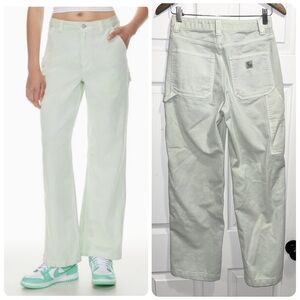 Aritzia TNA Greenwich Pants High-waisted Carpenter Workwear Brushed Green Size 2